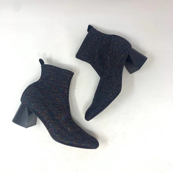 Zara Trafaluc Sock Style Glitter‎ Heeled Ankle Boots Size US 6.5 - Picture 2 of 12